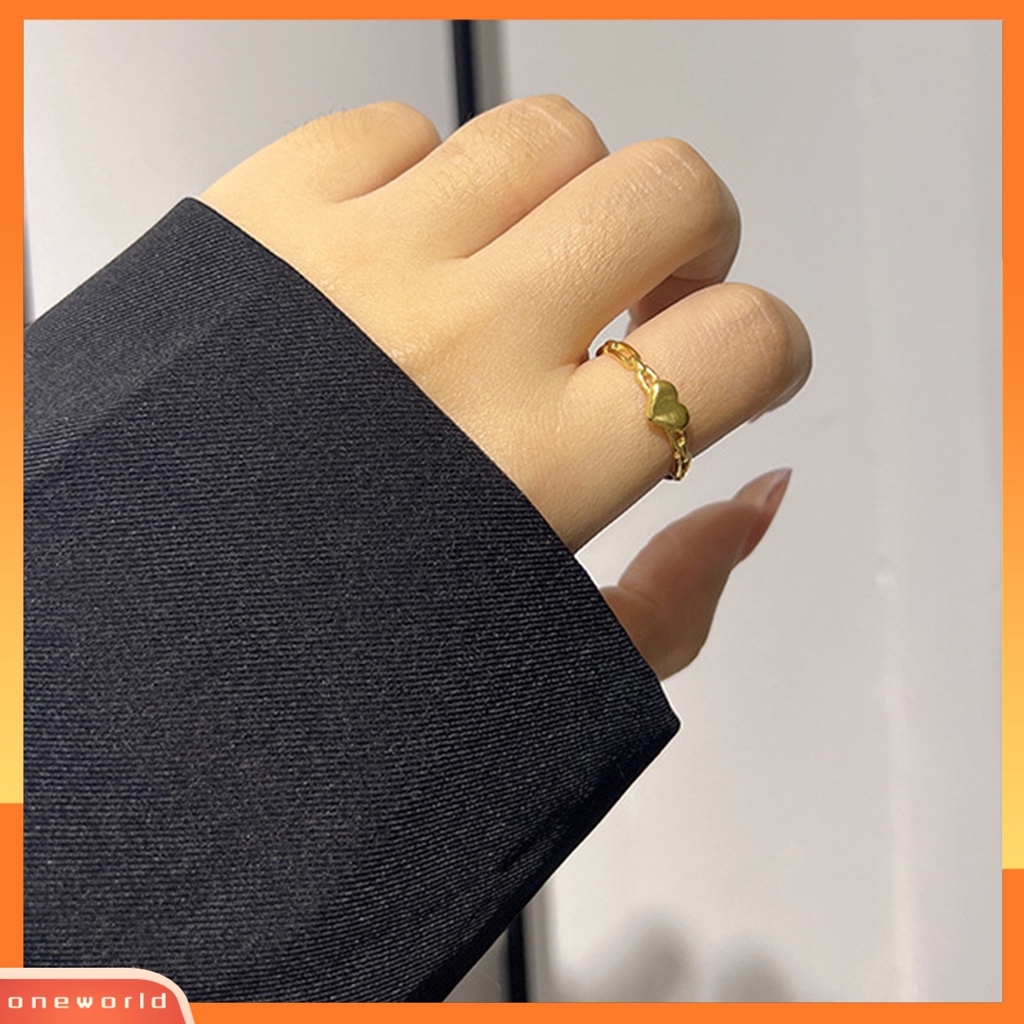 [EONE] Wanita Cincin Golden Hollow Link Rantai Temperamen Elegan Hadiah Hypoallergenic Cinta Kecil Jantung Jari Cincin Fashion Perhiasan