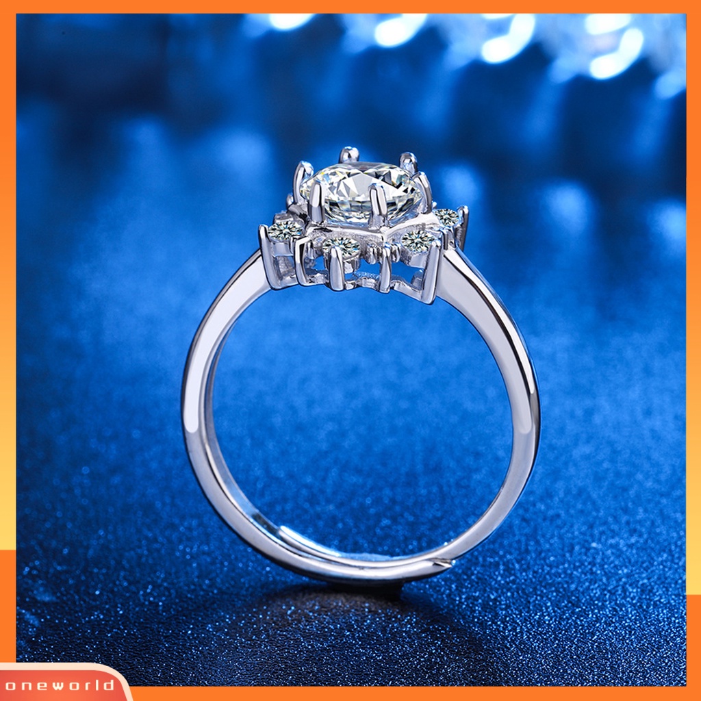 [EONE] Cubic Zirconia Cincin Berlian Imitasi Mengkilap Inlay Snowflake Open Ring Elegan Dekorasi Tembaga Perhiasan Wanita Jari Cincin Perjamuan Aksesoris Perhiasan Hadiah
