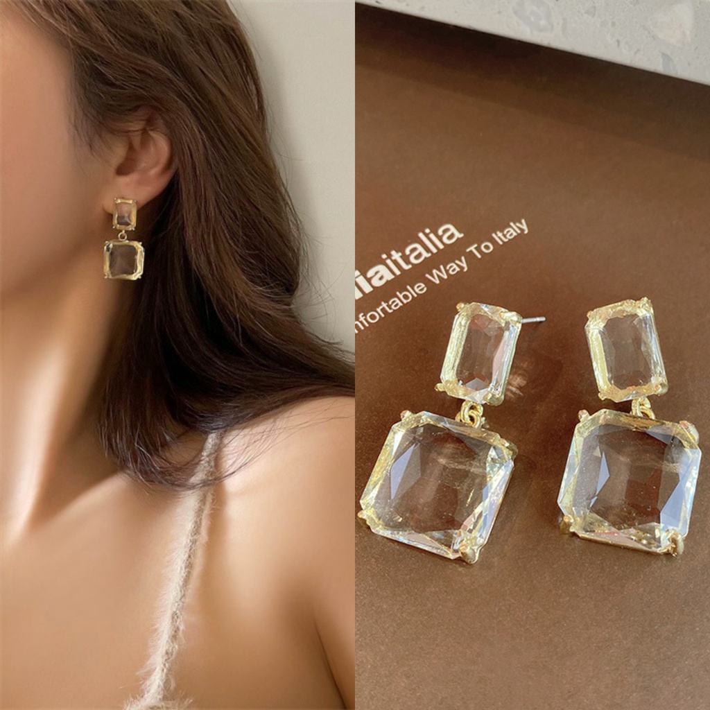 Anting Drop Kristal Es Transparan Gaya Vintage Untuk Perhiasan Fashion Wanita Untuk Pesta