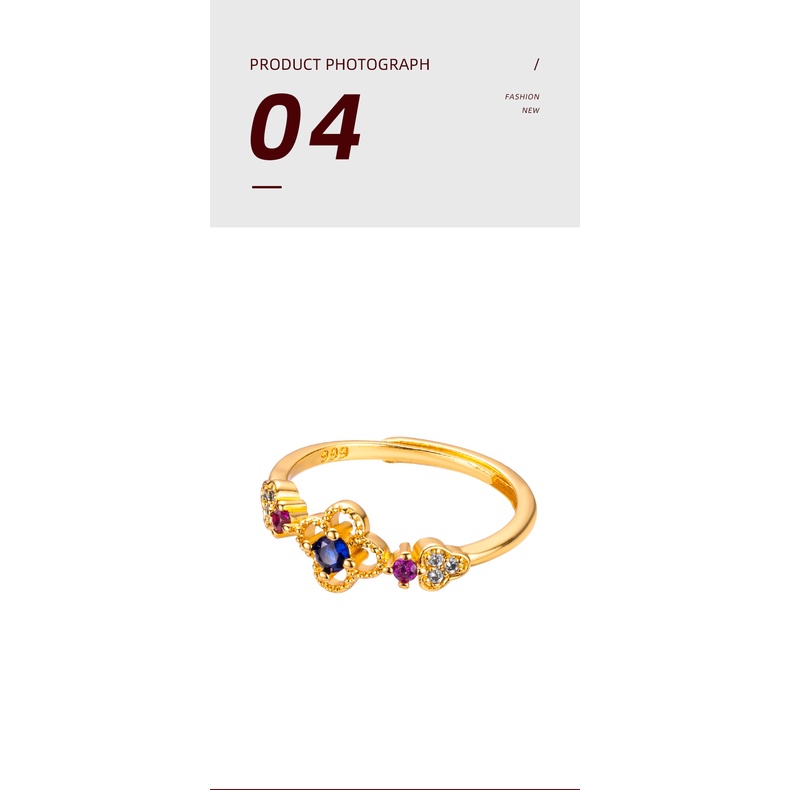 Goldkingdom Perhiasan Fashion 24K Bangkok Aksesoris Ready Stock Empat Daun Rumput Berlian Cincin Wanita Berlapis Emas Serbaguna Ring