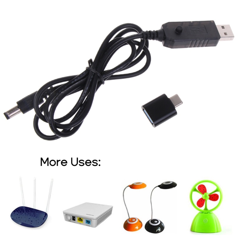 Gro USB 5V to DC 9V 12V Power Boost Line AdapterTypeC to 5kabel Converter Konektor Lubang Bulat 5x2 1mm USB Kabel Step-up