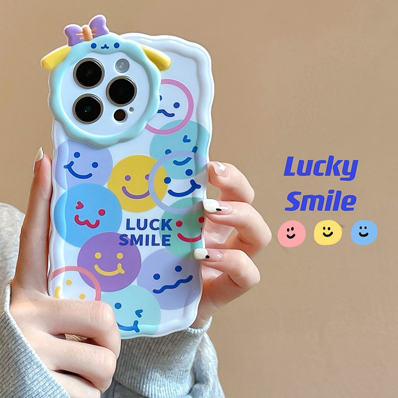 【Lamb Style】Lucky Smile Soft TPU Case HP iP iPhone 11 12 13 14 Pro Max 7 8 + Plus SE 2020 X XS XR Max Girl Woman FTD Casing Apple