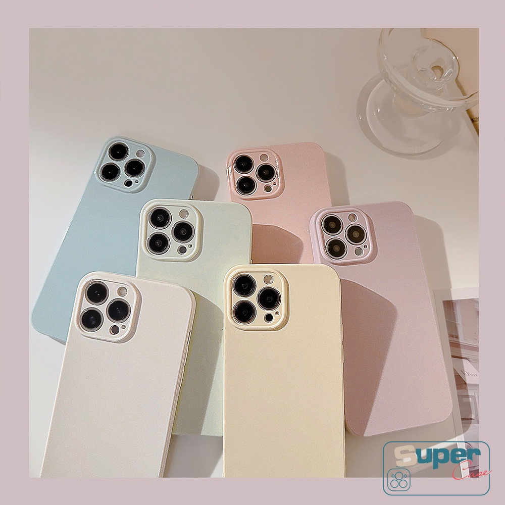 Luxury Candy Color Macaron Solid Glossy Case Kompatibel Untuk iPhone 7Plus 8Plus 11 13 XR 12 11 14 Pro Max X XS Max Pelindung Lensa Kamera Shockproof Soft TPU Cover