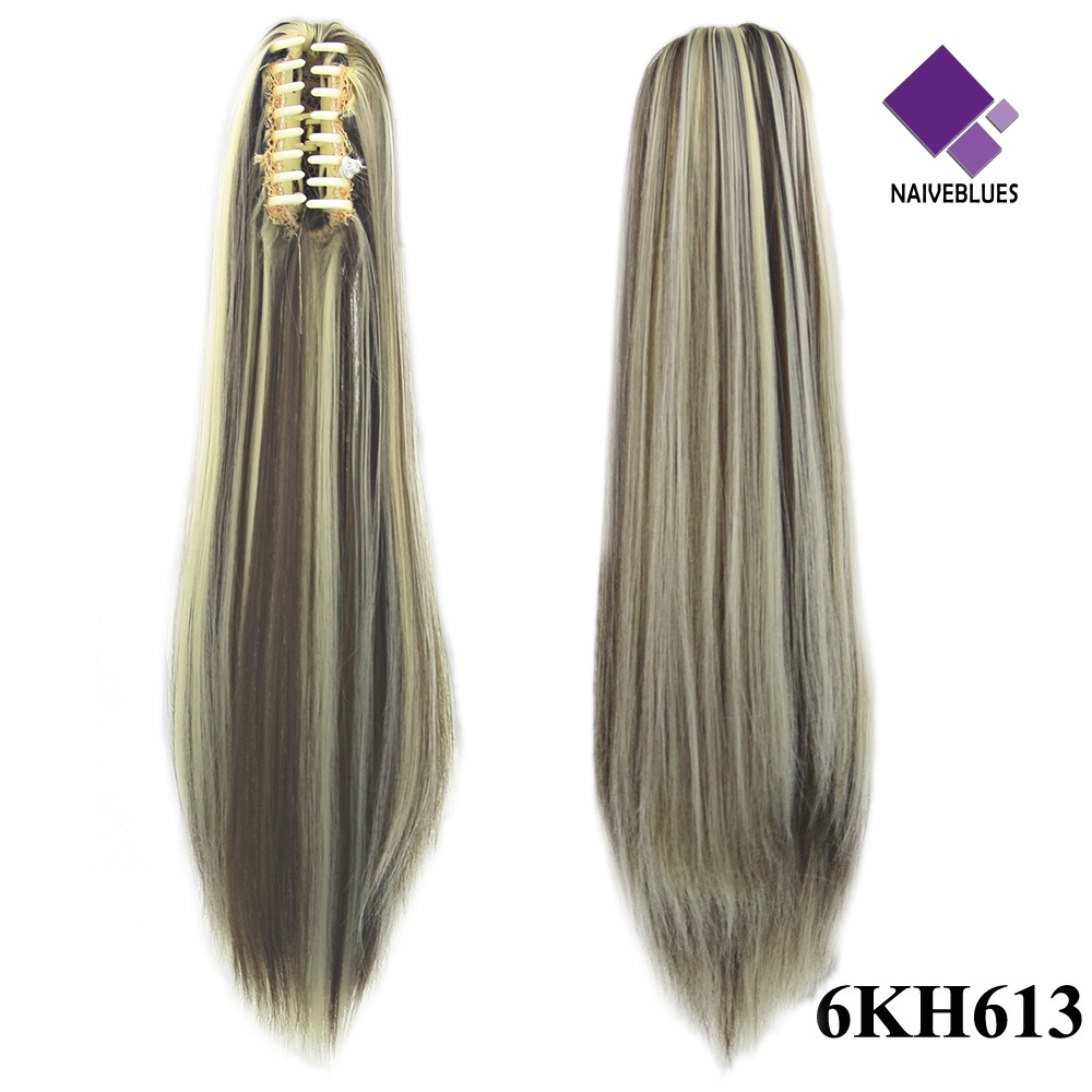 &lt; Naiveblues &gt; Serat Sintetis Claw Clip-in Ponytail Wig Panjang Lurus Ekstensi Sopak