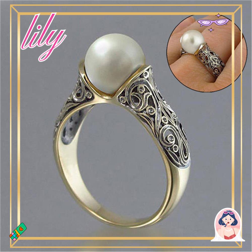 LILY Cincin Mutiara White Charm Vintage Emas Kuning