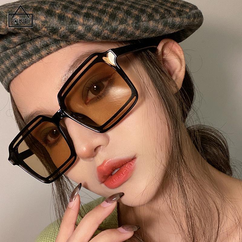 COD❤️Kacamata Hitam Wanita Double Frame Besar Persegi Fashion Korea Gaya Pelindung Matahari Pria