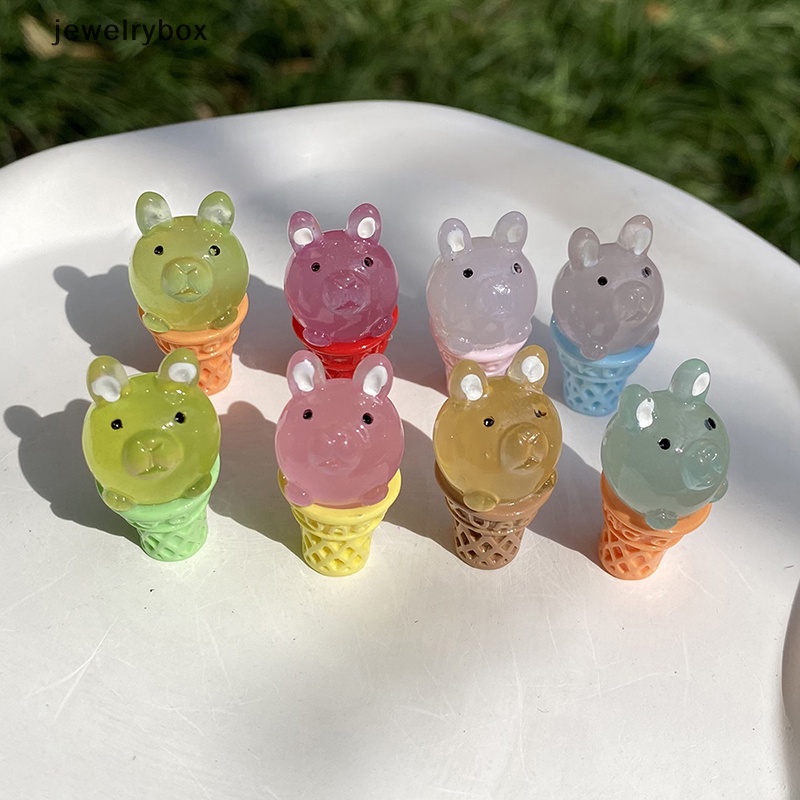 [jewelrybox] 2pcs Kawaii Bercahaya Es Krim Kelinci Ornamen Kartun Bunny Boneka Dekorasi Butik