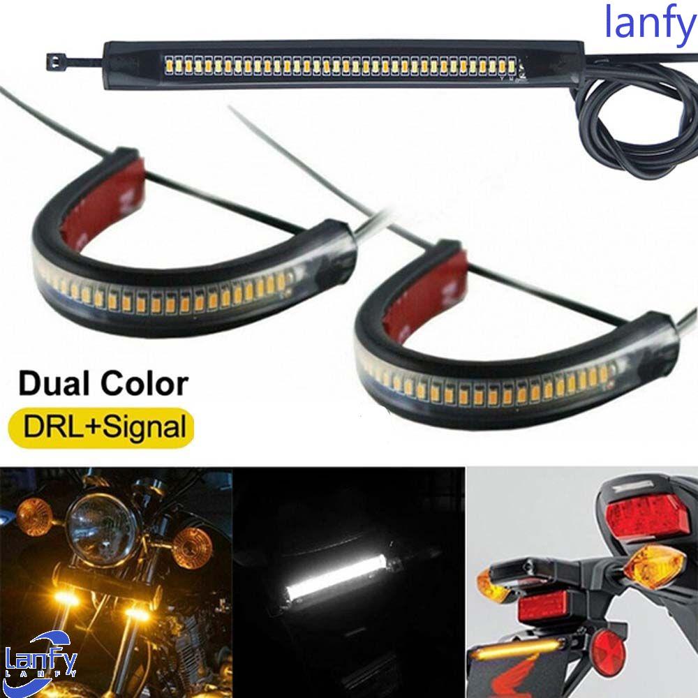 Lanfy Lampu Sein Sepeda Motor Universal Dual Color Amber White Flexible LED Light strip Motor Flasher Light