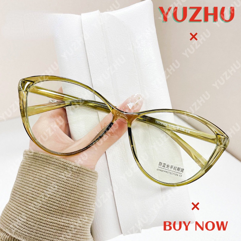 (YUZHU) Kacamata Oval Frame Cat Eye Anti Blue Light Untuk Wanita Vintage Fashion Ultra Light Candy Color Eyeglasses