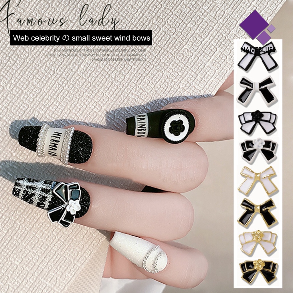 [naiveblues] 10pcs Dekorasi Nail Art Anti Jatuh Tidak Luntur Mudah Diikat Simpul Camellia Gaya DIY Hitam