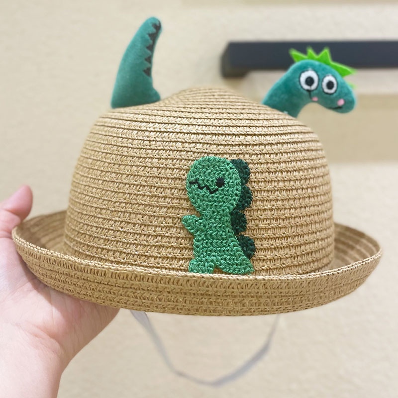 Topi Jerami Anak-Anak Lucu Pelindung Matahari Dan Tabir Surya Bayi Dinosaurus Kartun Fisherman Hat