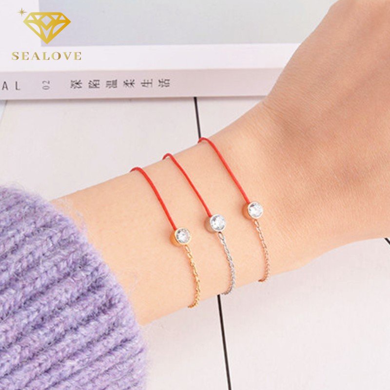 Gelang titanium Wanita Anti Karat Tali Merah Simple Berlian Cantik Aksesoris Perhiasan Korea Style COD