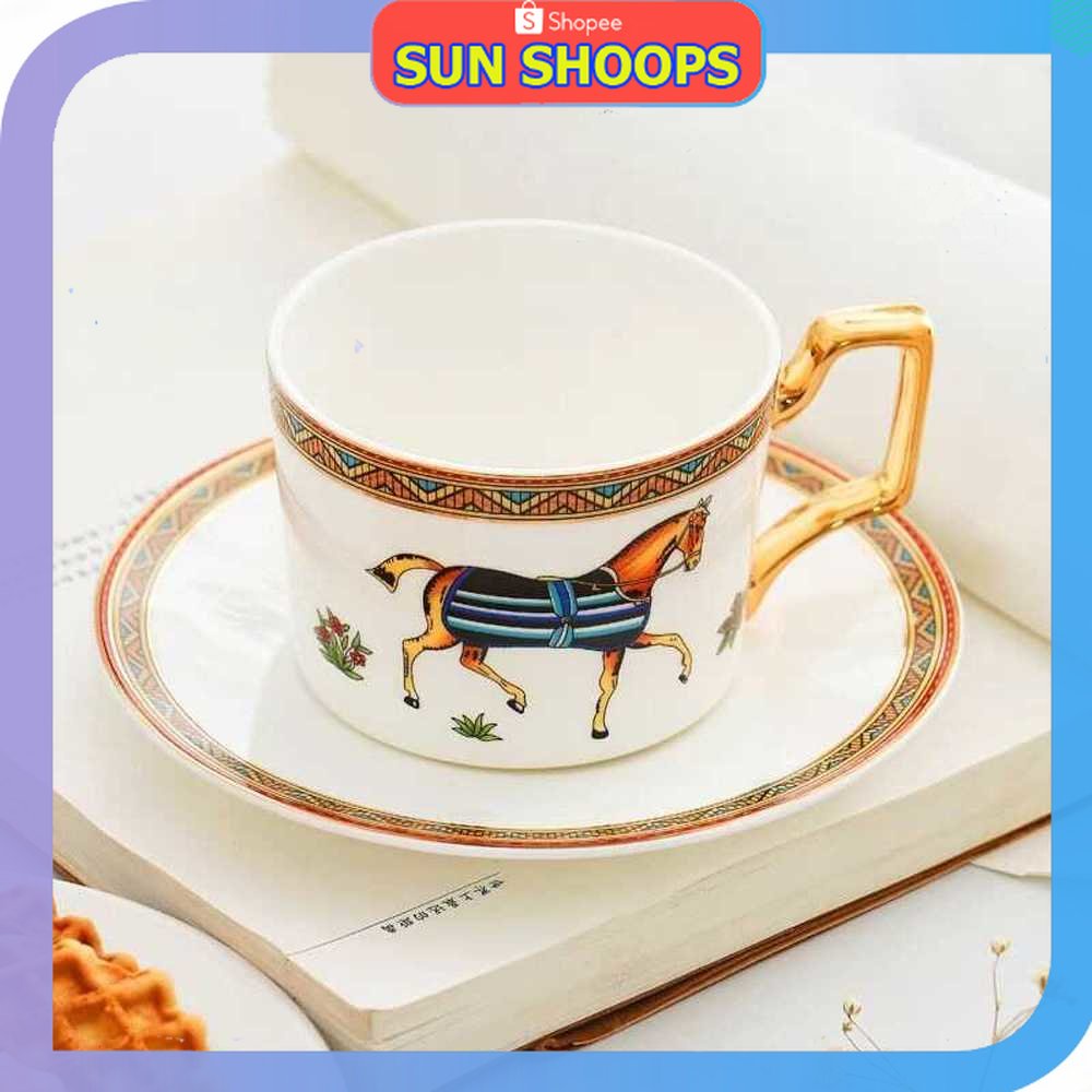 SUN SHOOPS - Hermes Set Cangkir Piring Kopi Luxury Ceramic Mugs 200ml - E212