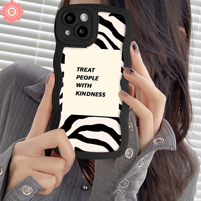 Ins Art Simple Letter Label Zebra Case Untuk Oppo A57 A5s A15 A12 A17K A3s A16 A54 A16K A53 A9 A5 A17 A7 A78 A96 A95 A74 A1k Reno 8T 6 8Z 7Z A77s A76 A55 A16s A77 Bergelombang Casing Edge