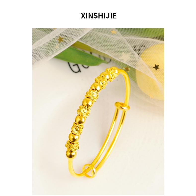 Goldkingdom Aksesoris Perhiasan Fashion Ready Stock Gelang Manik-string Lapis Emas Gelang Geser Yang Dapat Disesuaikan Untuk Wanita