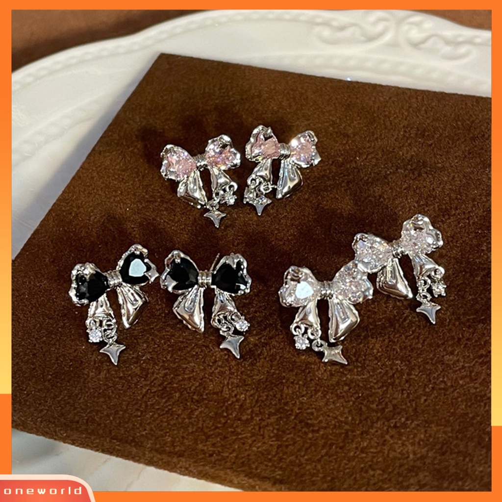 [EONE] 1pasang Drop Earrings Temperamen Geometris Cubic Zirconia Eye-catching Tahan Aus Dekorasi High-end Sparkling Bows Pendant Earrings Perhiasan Aksesori