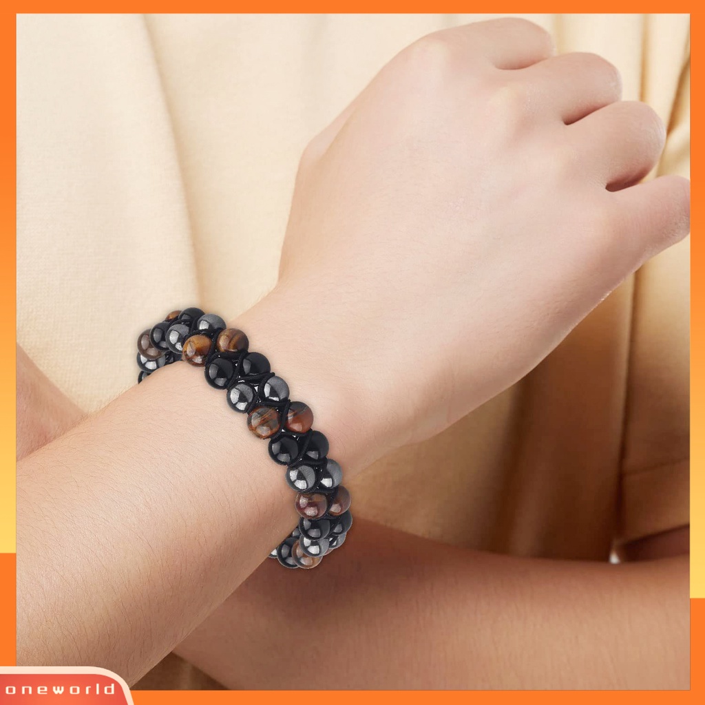 [EONE] Manik-manik Gelang Adjustable Manik-Manik Lapisan Ganda Perlindungan Tiga Tali Elastis Membawa Keberuntungan Hadiah Pria Wanita Alami Faux Tiger Eye Healing Bracelet Untuk Teman