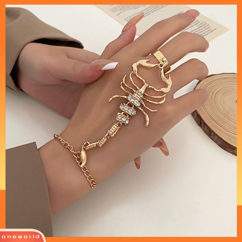 [EONE] Fashion Gelang Electroplating Melebih-Lebihkan Ligatur Zirkon Imitasi Hias Gloss Tinggi Dekorasi Tidak Luntur Wanita Hewan Terhubung Jari Gelang Untuk Pesta