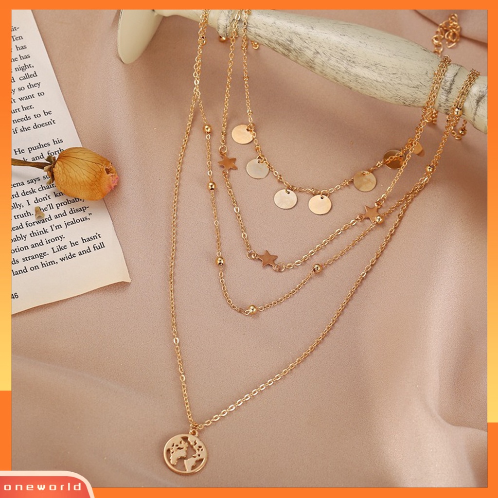 [EONE] Wanita Kalung Tahan Lama Warna Solid Stainless Indah Multi Bentuk Dekoratif Kreatif Multi-layer Bintang Payet Lady Liontin Perhiasan Perempuan