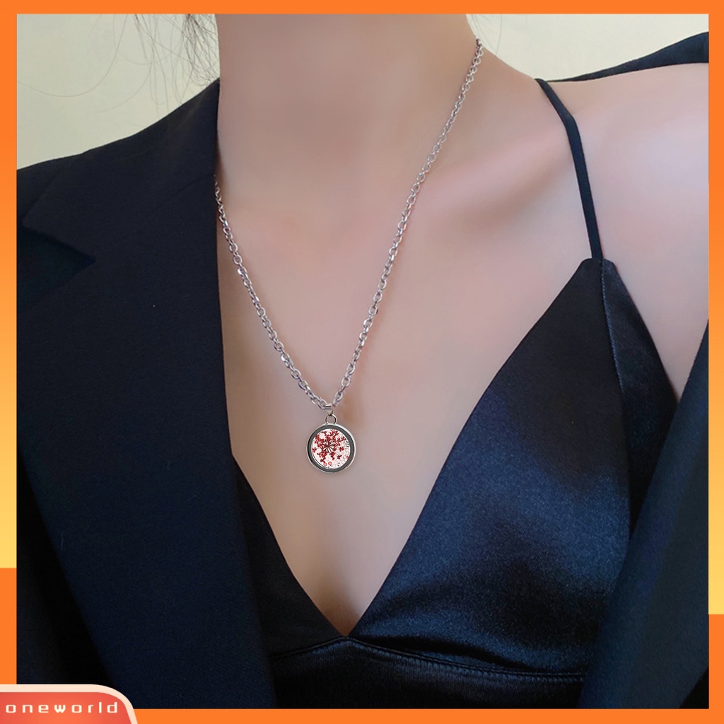 [EONE] Wanita Kalung Liontin Bulat Perhiasan Bunga Kering Adjustable Halus Kalung Untuk Pesta Pernikahan Perjamuan