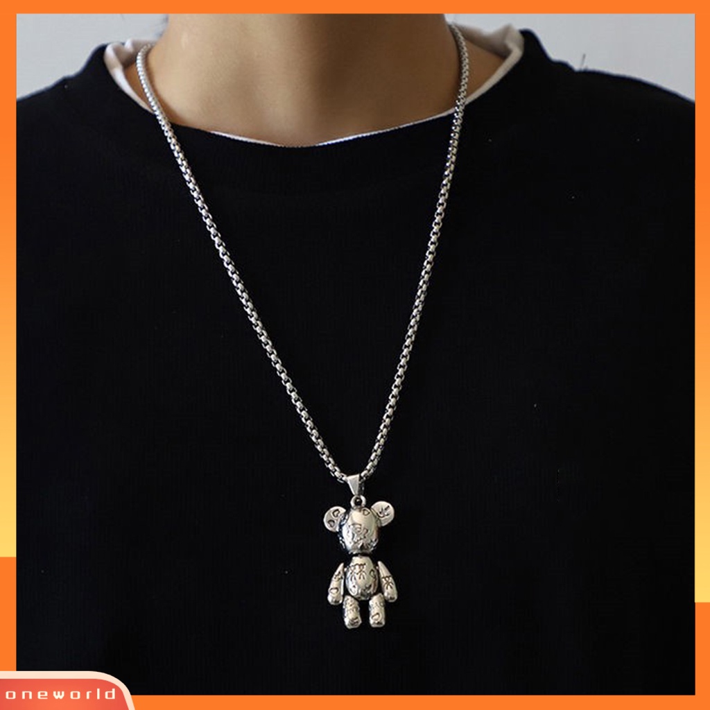 [EONE] Pria Kalung Hip Hop Punk Sendi Bergerak Hypoallergenic High Gloss Hadiah Fashion Perhiasan Robot Beruang Liontin Sweater Necklace Untuk Pesta