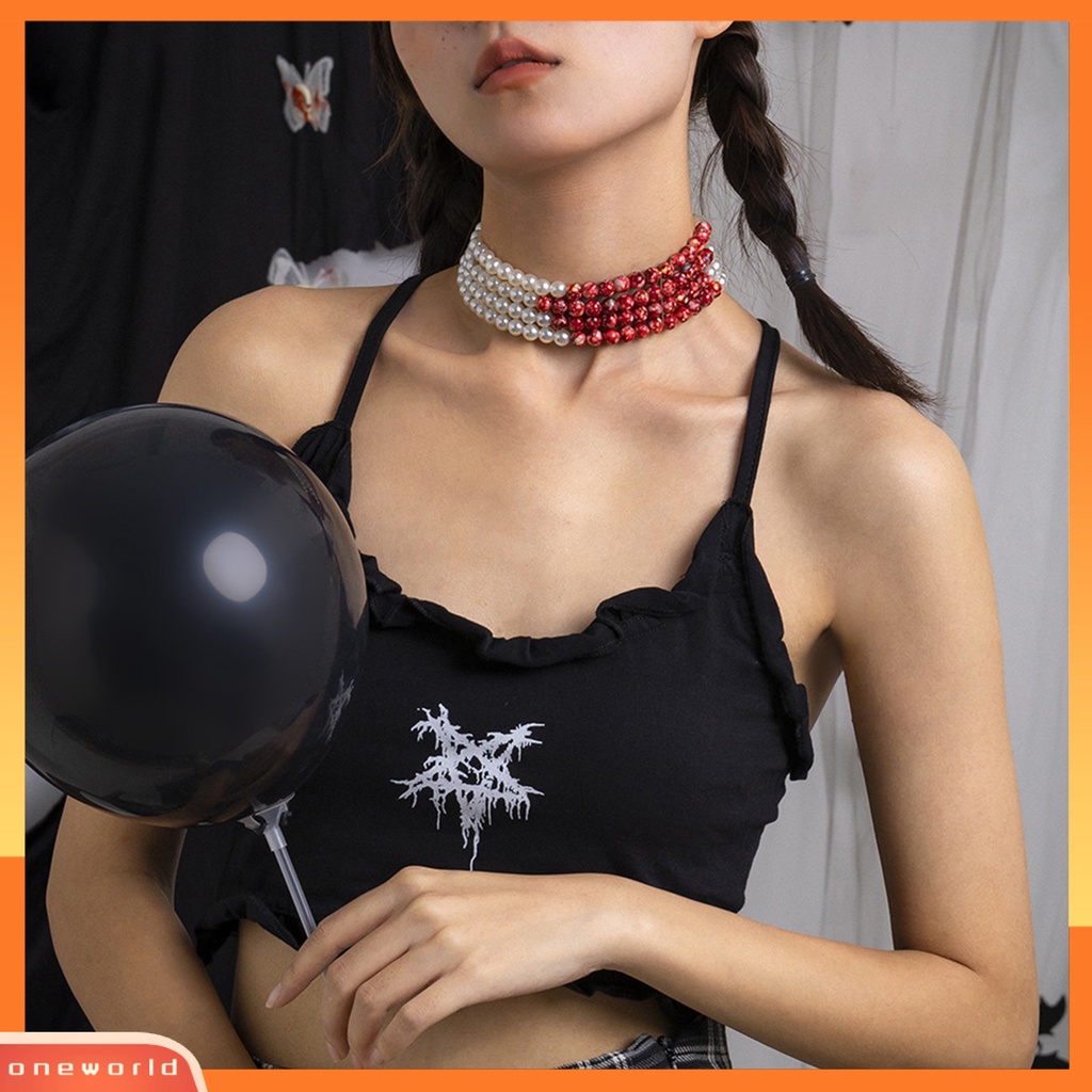 [EONE] Wanita Kalung Mutiara Imitasi Gotik Cantik Hias Pengerjaan Halus Berdandan Vintage Multi-layer Manik-Manik Pendek Kalung Perhiasan Aksesori