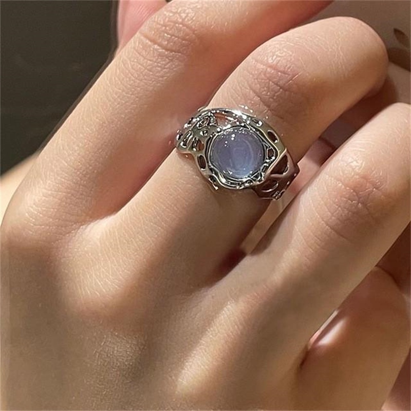 Y2k Moonstone Zircon Cincin Emas Perak Hati Berlian Rings Untuk Wanita Fashion Aksesoris Perhiasan