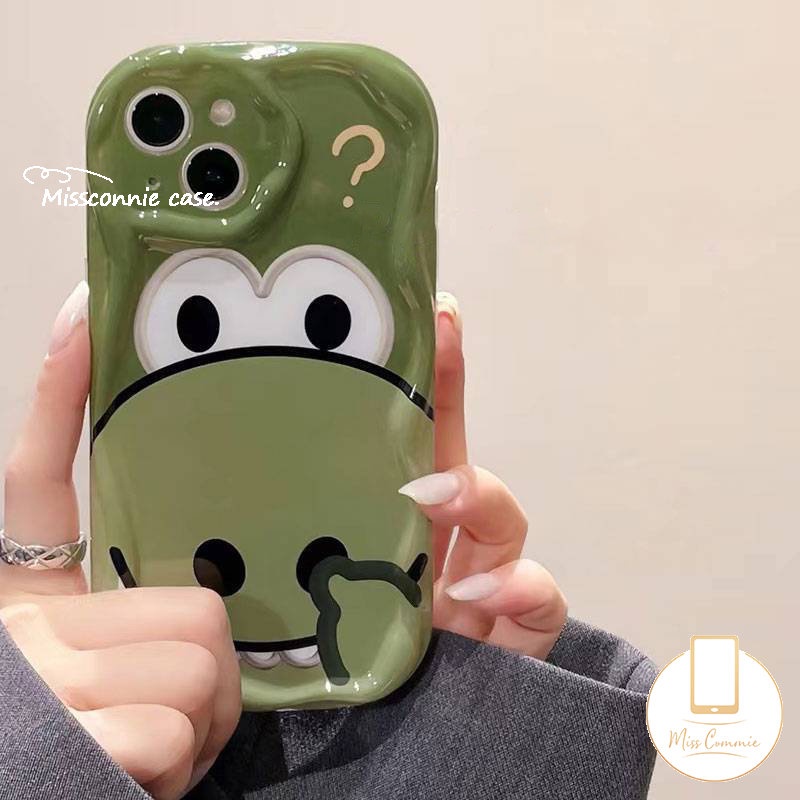 IPHONE Kartun Casing Ponsel Dinosaurus Kecil Yang Lucu Kompatibel Untuk Iphone11 12 13 14 Pro Max XR X 7 8 6s 6 Plus XS Max SE 2020 3D Wavy Curved Edge Glossy Shockproof Tpu Soft Cover