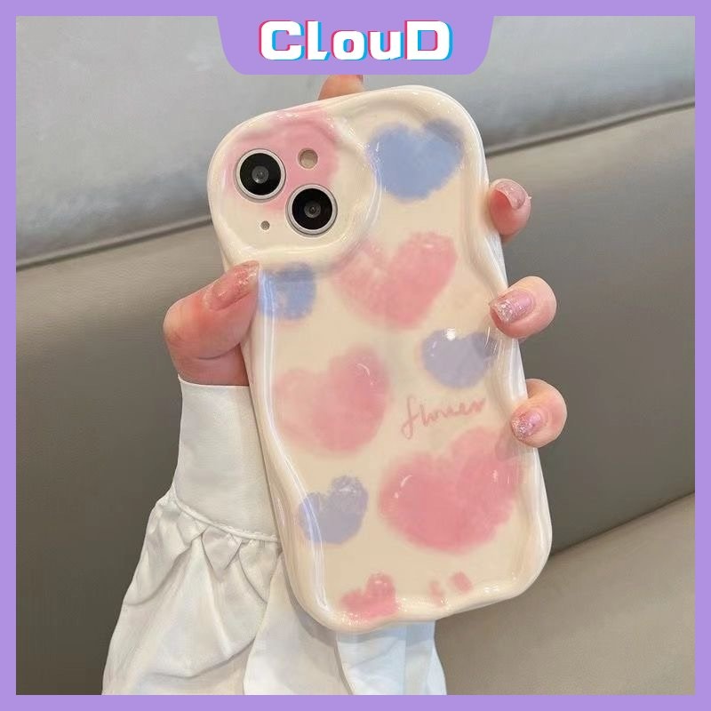 IPHONE Casing Bunga Cat Air Kompatibel Untuk Iphone11 14 12 13 Pro Max8 6s 7 6 Plus XR X XS Max 7Plus SE 2020 8Plus Shockproof 3D Wavy Curved Edge Soft Glossy Love Heart Cover