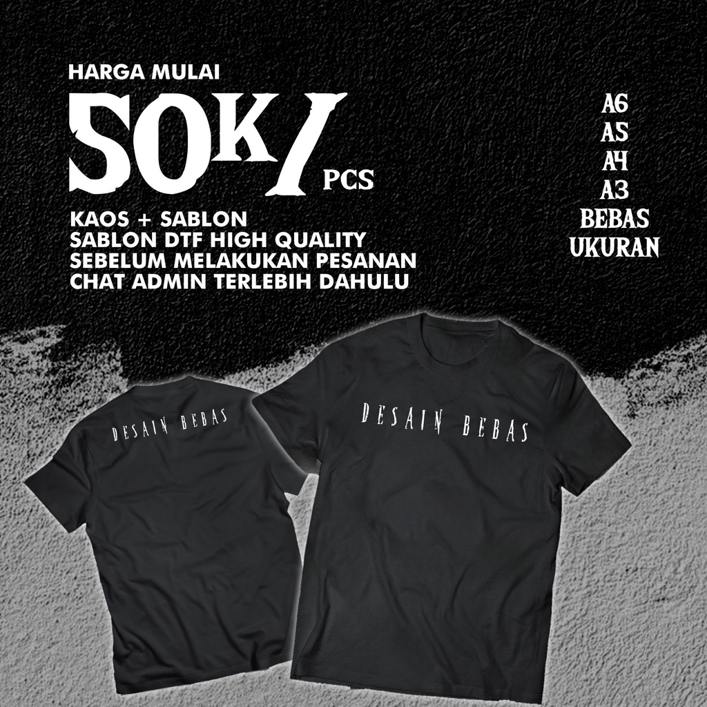 Kaos Sablon Custom DTF Full Color Desain Sablon DTF Satuan