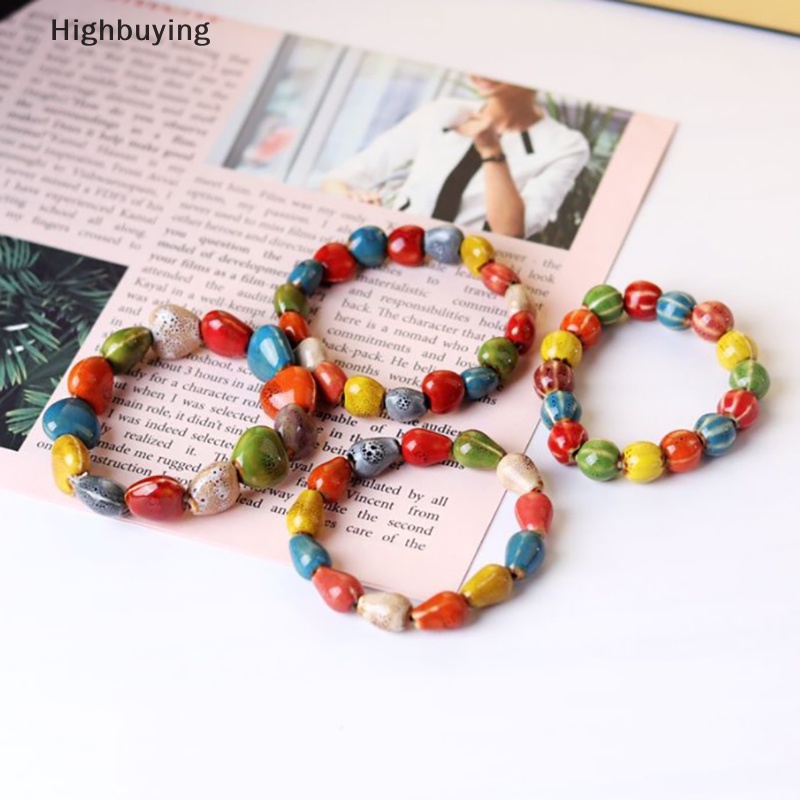 Hbid DoreenBeads Gaya Etnik Fashion Glasir Keramik Manik-Manik Mungil Gelang Strand Multicolor Elastis Menyukai Hadiah 1buah Glory