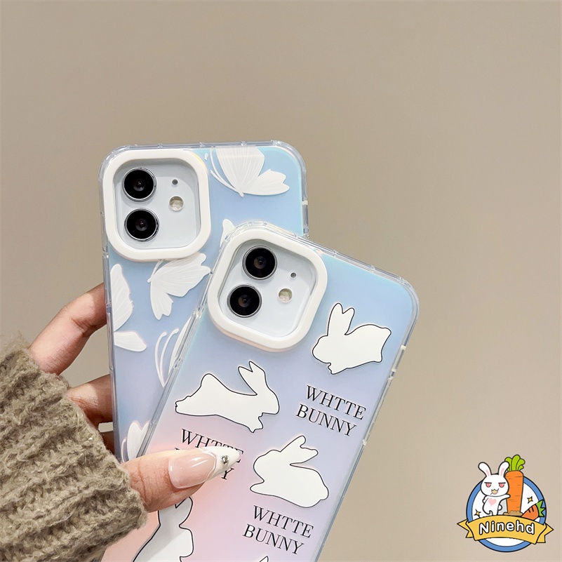 Kualitas Tinggi Laser IPhone Case Kompatibel Untuk Iphone14 13 12 11 Pro Max X Xr Xs Max 8 7 6 Plus SE 2020 Putih Kupu-Kupu Double-layer Printing Phone Case Shockproof Soft TPU Cover