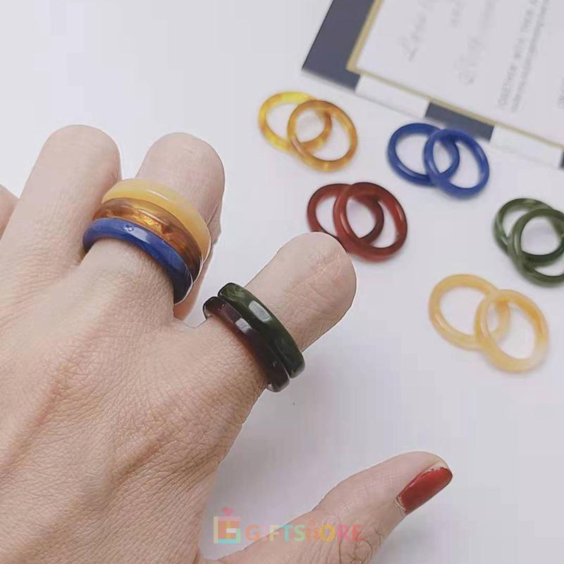 ✨COD Korea Cincin resin cincin berwarna-warni berwarna mulut bundar yang indah wanita-GS