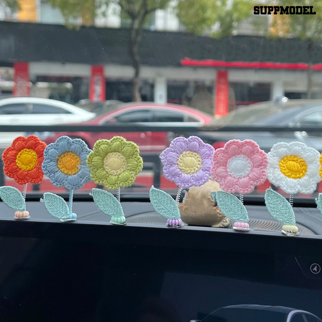[SM Otomatis] 1set Mini Sunflower Spring Desain Realistis Hias Goyang Kepala Crochet Sunflower Dashboard Dekorasi Aksesoris Mobil