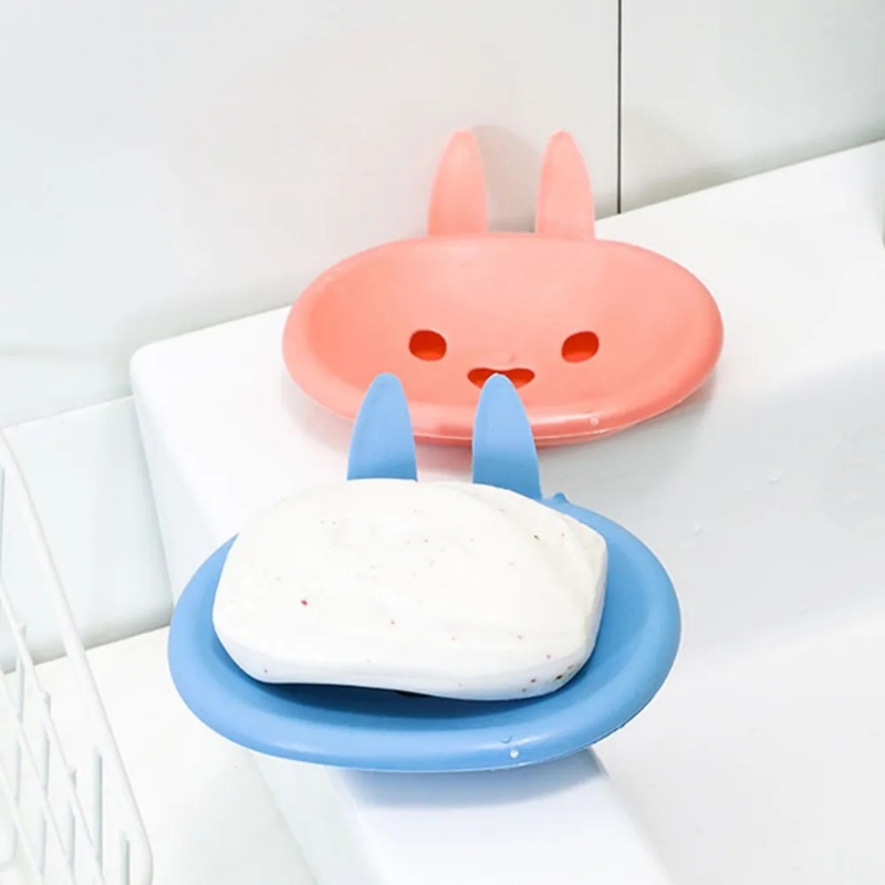 Kotak Sabun Kartun Kelinci Warna Random/Tempat Tiris Sabun Smiley Rabbit Double Layer/Nampan Penyimpanan Dapur Kamar Mandi