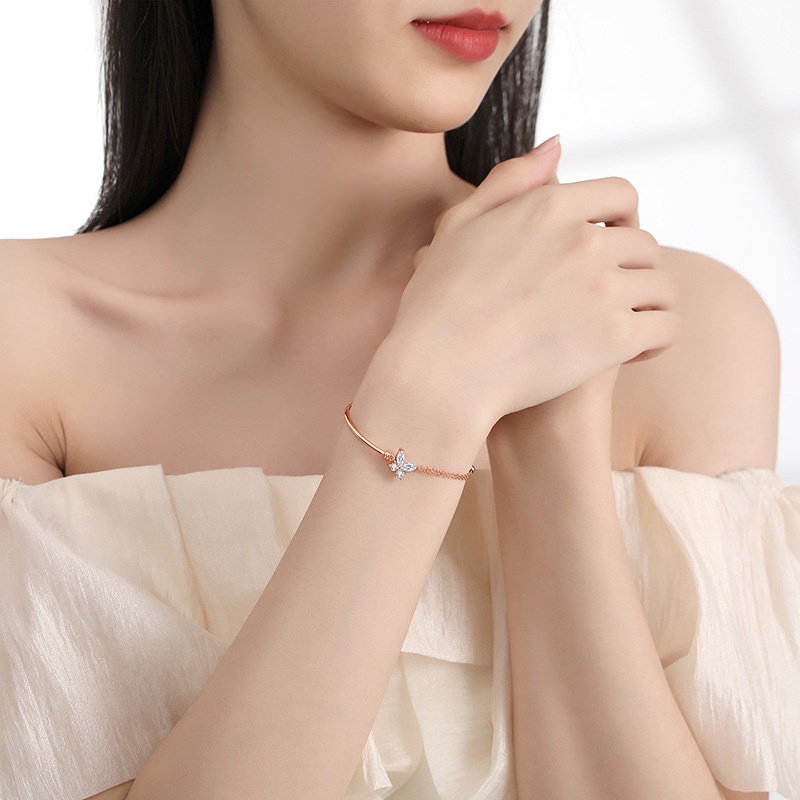 Gelang Kupu-Kupu Emas Sterling Silver Mori Gaya Influencer ins Gadis Jantung Gelang Musim Semi Produk Baru Niche Desain Gelang