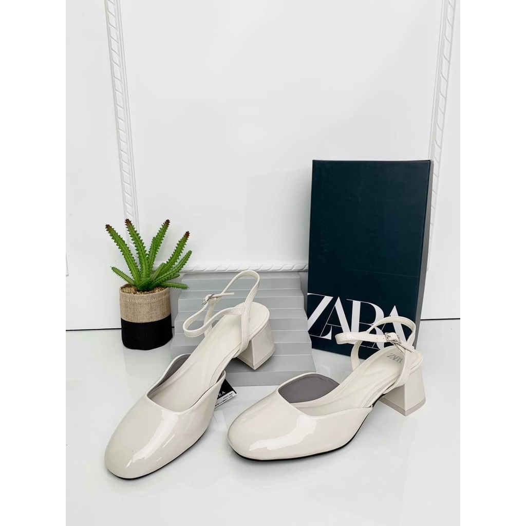 SEPATU WANITA ZS525 ELEGANT WHITE BLOCK HEELS PREMIUM IMPORT