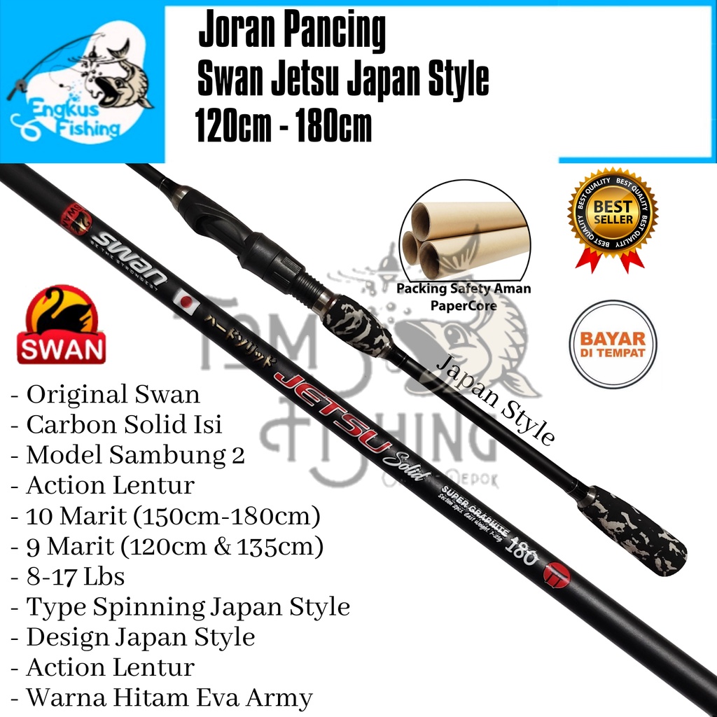 Joran Pancing Swan Jetsu JS 120cm - 180cm / 8-17lbs (10 Marit) Carbon Solid Lentur - Engkus Fishing