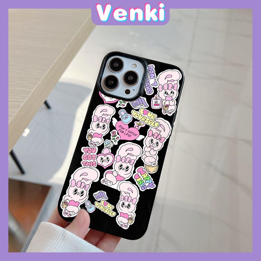 VENKI - For iPhone 11 iPhone Case Black Glossy TPU Soft Case Shockproof Protection Camera Happy Cute Bunny Compatible with iPhone 14 13 Pro max 12 Pro Max xr xs max 7Plus 8Plus