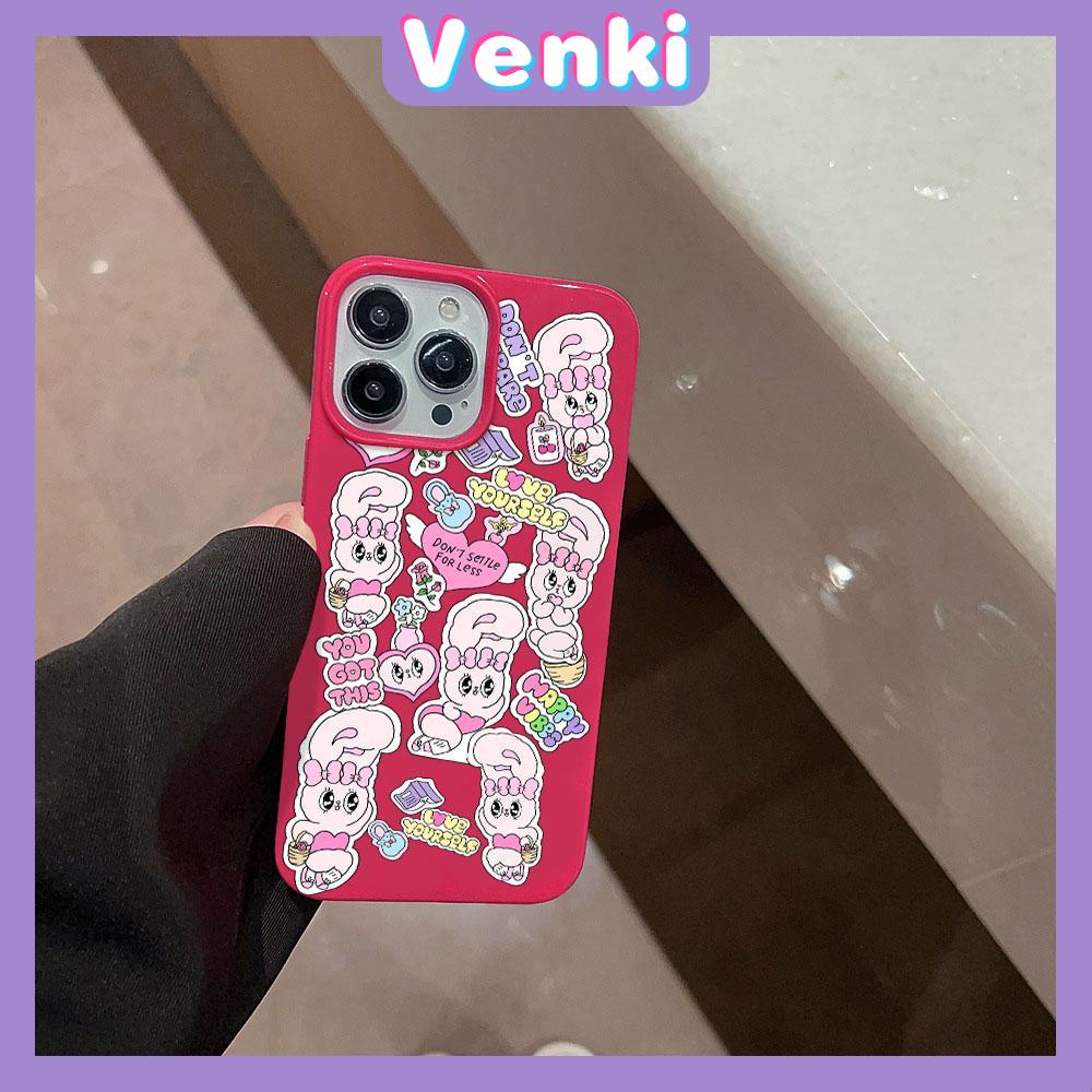 VENKI - For iPhone 11 iPhone Case Red Glossy TPU Soft Case Shockproof Protection Camera Cute Rabbit Sticker Compatible with iPhone 14 13 Pro max 12 Pro Max xr xs max 7 8Plus