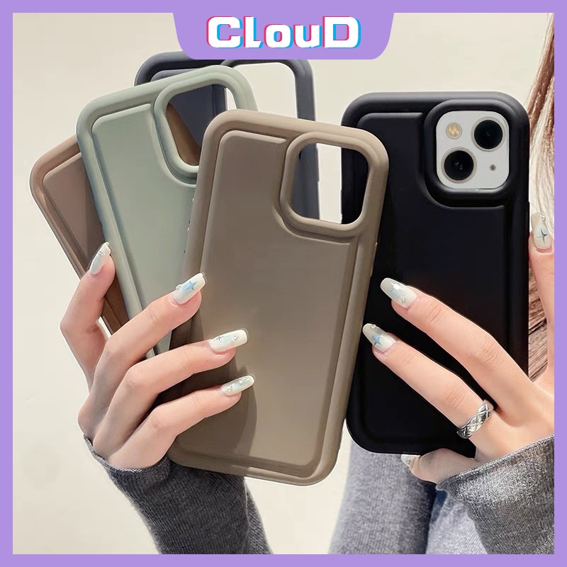 IPHONE Case Kompatibel Untuk Iphone7 8 6 6S Plus 11 14 13 12 Pro MAX XR 7Plus X XS MAX 8Plus SE 2020 Menebal Mewah Simple Warna Solid Airbag Shockproof Matte Lembut Tpu Penutup Belakang