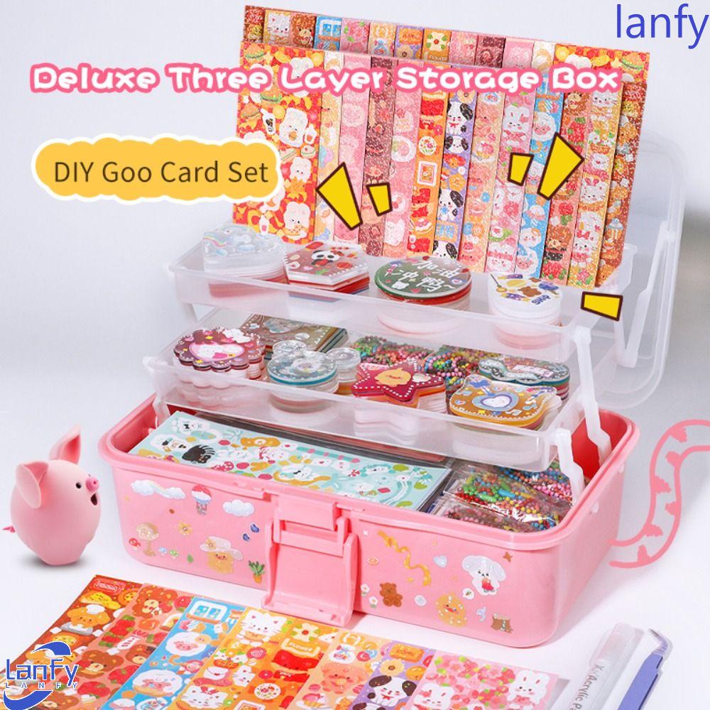 Lanfy Goo Card Stiker Set Gantungan Kunci DIY Keyring Handmake Lengkap Kotak Penyimpanan Kartun Buatan Sendiri Bahan Akun Tangan DIY Scrapbooking