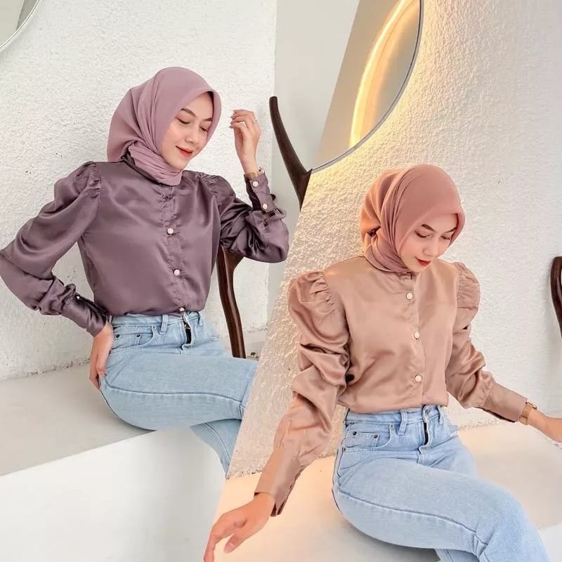 BEFAST - ZEC OOTD WANITA BLOUSE ELA / Bellpuff Sateen Silk / Blouse Kemeja Lengan Panjang / Pakaian Casual Wanita / OOTD Wanita Kerja / Blouse Polos Formal / Outfit Wanita Hijab Style