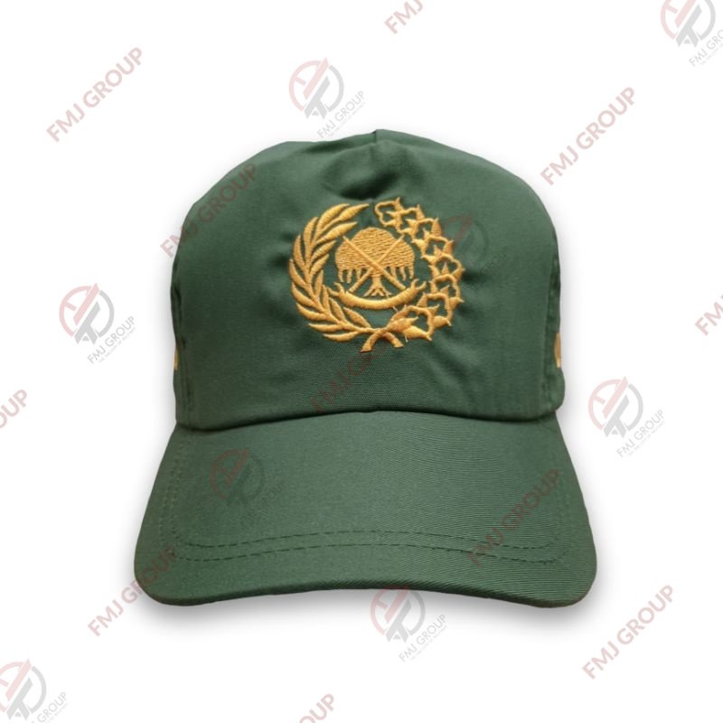 Topi LINMAS Canvas Drill Hijau Logo Bordir