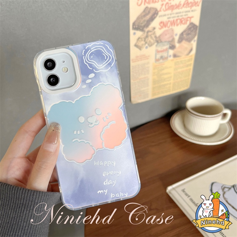 IPHONE Casing Kompatibel Untuk Iphone14 13 12 11 Pro Max X Xr Xs Max8 7 Plus SE 2020 Kartun Beruang Gradien Laser Ponsel Case Kreatif Bening Silikon Lembut Shockproof Bumper Protection Case