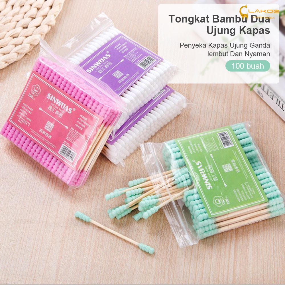 Lakoe 100Pcs Cotton Bud/Cotton Swabs Pack Baby Thin Cotton Bud Berwarna Ganda-Spiral Ujung Kapas/Cotton Swab