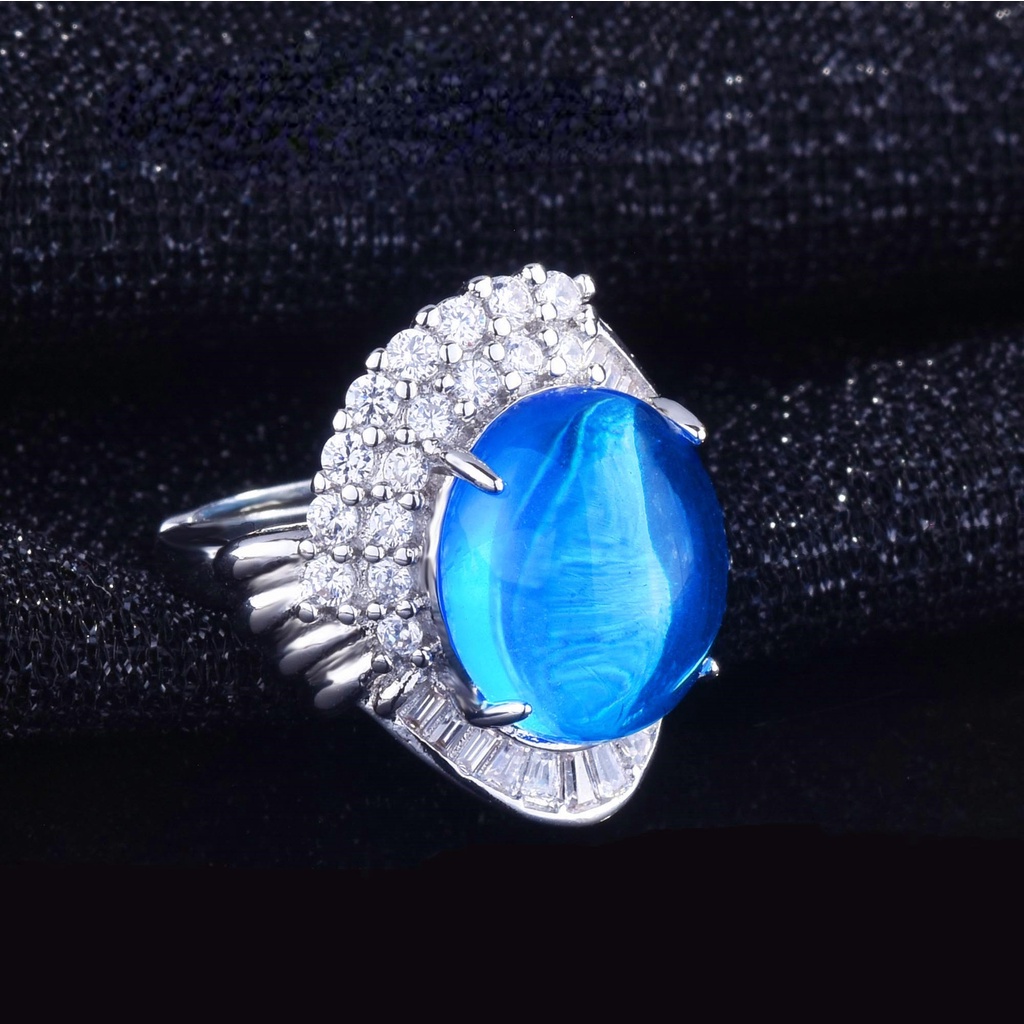 Goldkingdom Aksesoris Perhiasan Fashion Ready Stock Starlight Cincin Permata Biru Cincin Bulat Polos Terang.