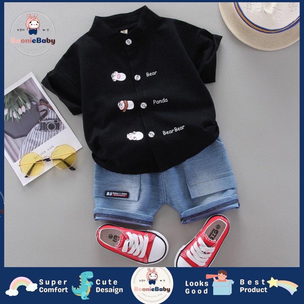 boonie SET KEMEJA ALFON BEAR 212 EBV Setelan Kemeja Bayi Laki-laki Lengan Pendek celana softdenim