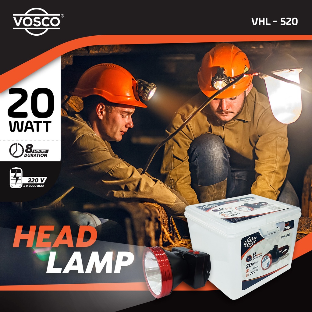 HEADLAMP SENTER KEPALA SUPER TERANG VOSCO 20 WATT, TAHAN 8 JAM FREE ONGKIR