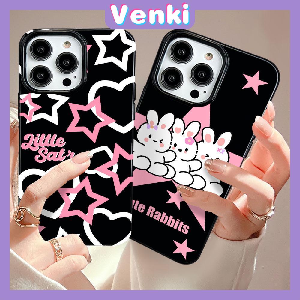 VENKI - For iPhone 11 iPhone Case Black Glossy TPU Soft Case Shockproof Protection Camera Cute Love Rabbit Compatible with iPhone 14 13 Pro max 12 Pro Max xr xs max 7Plus 8Plus